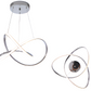 Front view and bottom view of modern LED swirl chandelier with frosted diffuser and sculptural design