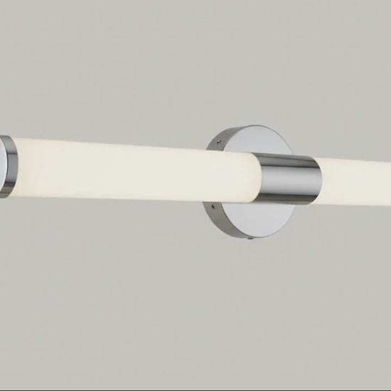 Dimmable LED Vanity Linear  Light 25W | 3CCT 3000K-5000K | 360° View, Close-Up & Bathroom Application, 360 degree, close-up, and bathroom application video of LED Vanity Linear Light, 25W dimmable LED ceiling light with selectable 3000K 4000K 5000K, brushed nickel finish, and IP44 damp rating