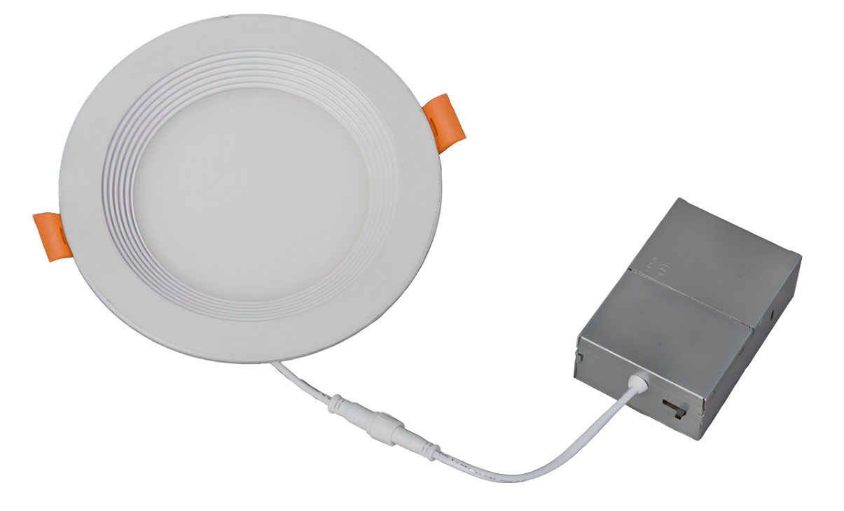 Front view of round slim LED baffle recessed downlight 5CCT, IC-rated canless ceiling light and CRI 90+