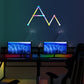 LED Smart Space Linear Wall Lights in a gaming room with RGB color-changing triangular panels, customizable layout, and smart app control